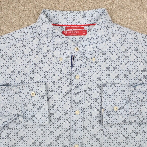 Cremieux‎ Flip Cuff Shirt Mens XL Blue Geometric Slim Fit Cotton L/S Button Down - Picture 2 of 13